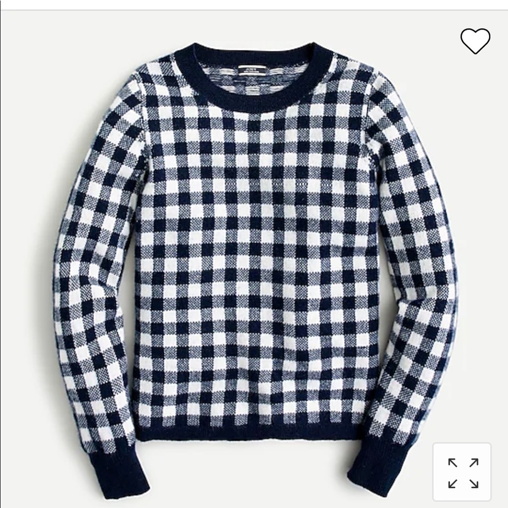 J.Crew Cashmere Navy Gingham Check Sweater S